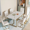 Ensemble de salle à manger rectangulaire moderne - Table en faux marbre et 6 chaises rembourrées