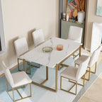 Ensemble de salle à manger rectangulaire moderne - Table en faux marbre et 6 chaises rembourrées
