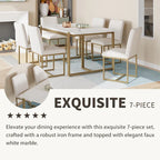 Ensemble de salle à manger rectangulaire moderne - Table en faux marbre et 6 chaises rembourrées