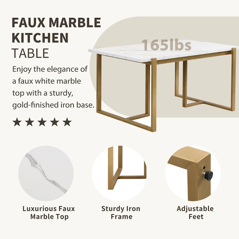 Ensemble de salle à manger rectangulaire moderne - Table en faux marbre et 6 chaises rembourrées