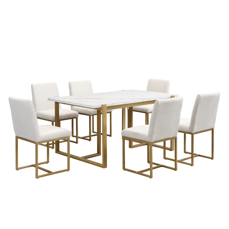 Ensemble de salle à manger rectangulaire moderne - Table en faux marbre et 6 chaises rembourrées