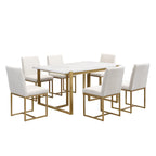 Ensemble de salle à manger rectangulaire moderne - Table en faux marbre et 6 chaises rembourrées