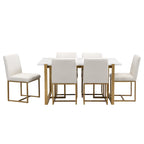 Ensemble de salle à manger rectangulaire moderne - Table en faux marbre et 6 chaises rembourrées