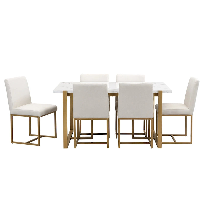 Ensemble de salle à manger rectangulaire moderne - Table en faux marbre et 6 chaises rembourrées