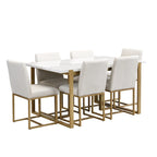 Ensemble de salle à manger rectangulaire moderne - Table en faux marbre et 6 chaises rembourrées