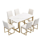 Ensemble de salle à manger rectangulaire moderne - Table en faux marbre et 6 chaises rembourrées