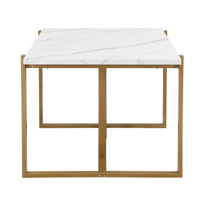 Ensemble de salle à manger rectangulaire moderne - Table en faux marbre et 6 chaises rembourrées