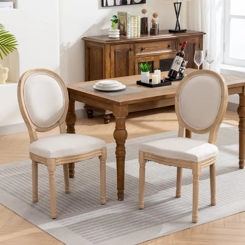 Chaise de salle à manger française à dossier ovale - Lot de 2, Chaise de salle à manger exquise - Chaise décorative rétro - Chaise d'appoint à cadre en bois massif