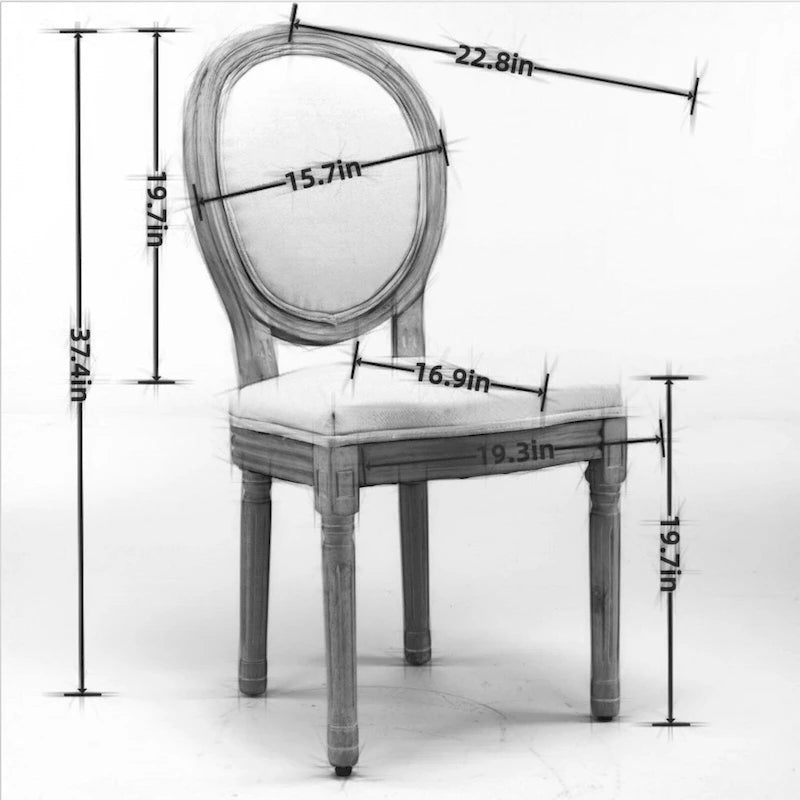 Chaise de salle à manger française à dossier ovale - Lot de 2, Chaise de salle à manger exquise - Chaise décorative rétro - Chaise d'appoint à cadre en bois massif