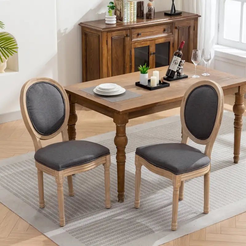 Chaise de salle à manger française à dossier ovale - Lot de 2, Chaise de salle à manger exquise - Chaise décorative rétro - Chaise d'appoint à cadre en bois massif