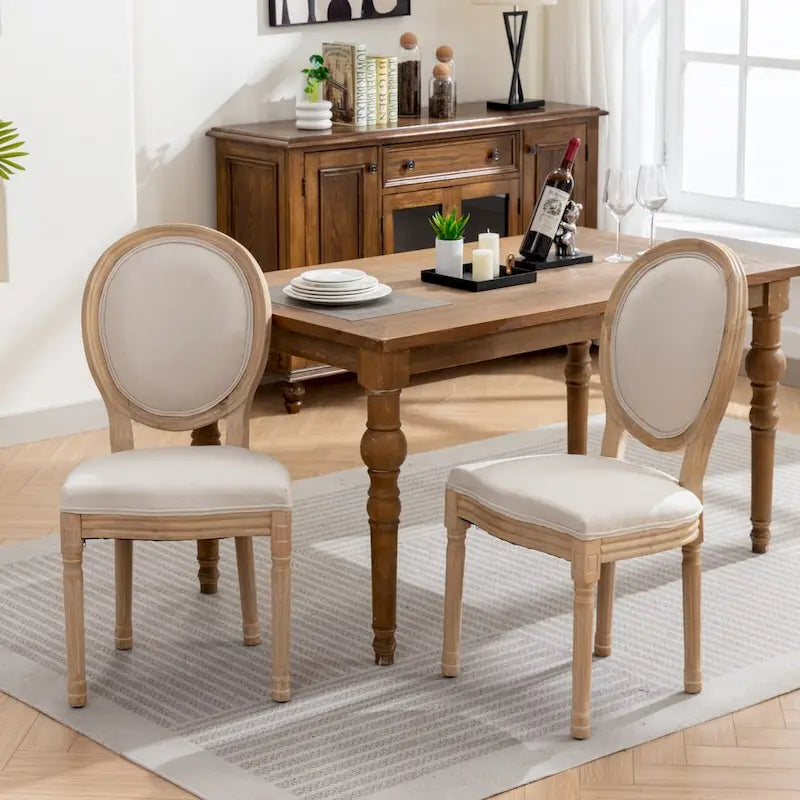 Chaise de salle à manger française à dossier ovale - Lot de 2, Chaise de salle à manger exquise - Chaise décorative rétro - Chaise d'appoint à cadre en bois massif