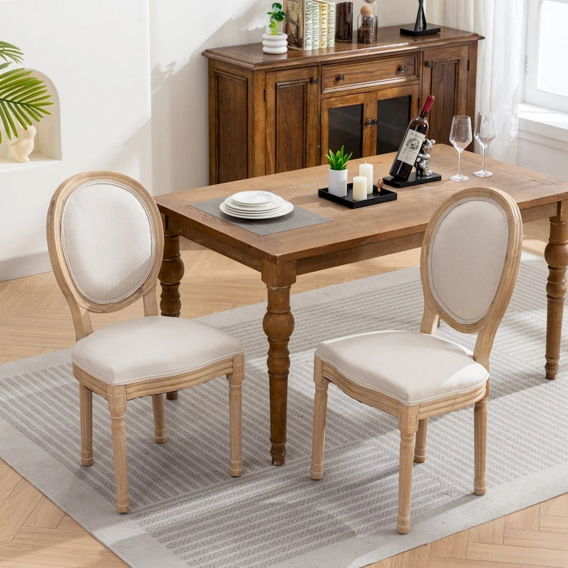 Chaise de salle à manger française à dossier ovale - Lot de 2, Chaise de salle à manger exquise - Chaise décorative rétro - Chaise d'appoint à cadre en bois massif