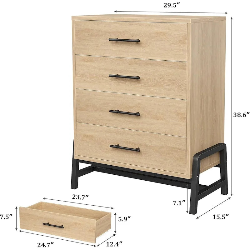 Commode à 4 tiroirs de 98 cm de haut avec rangement autoportante