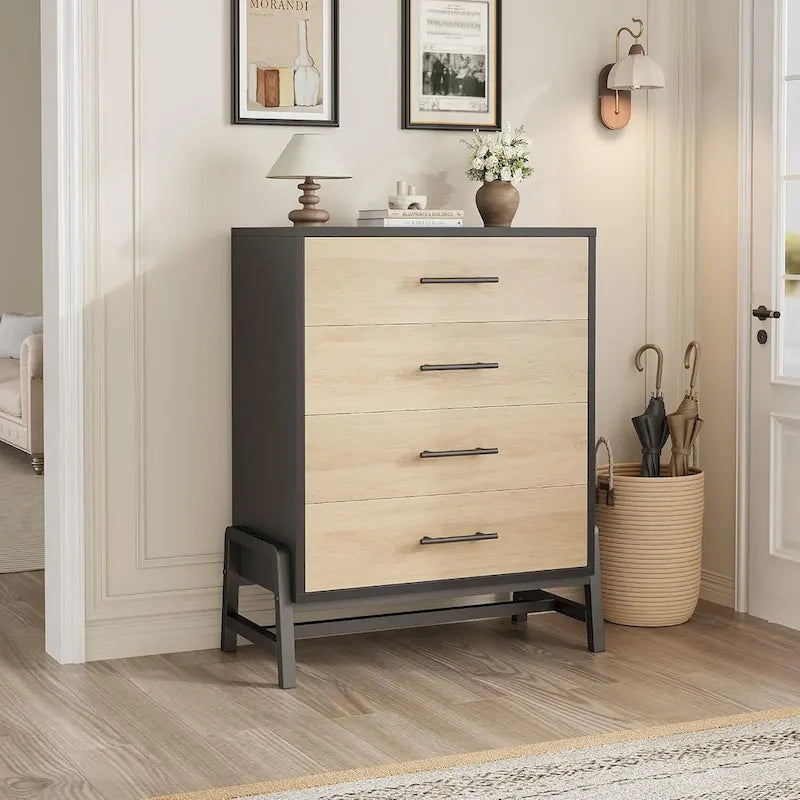 Commode à 4 tiroirs de 98 cm de haut avec rangement autoportante
