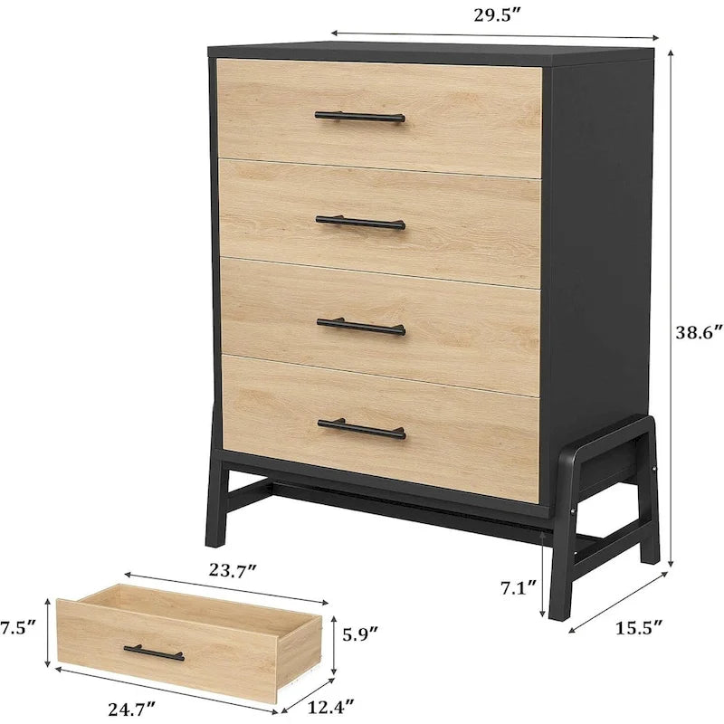 Commode à 4 tiroirs de 98 cm de haut avec rangement autoportante