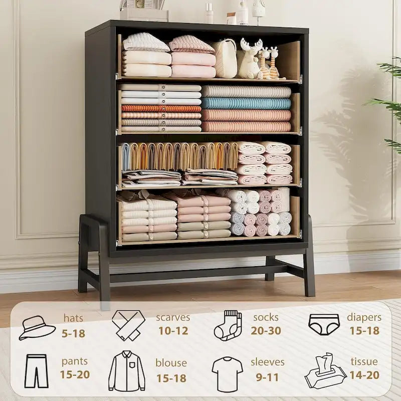 Commode à 4 tiroirs de 98 cm de haut avec rangement autoportante