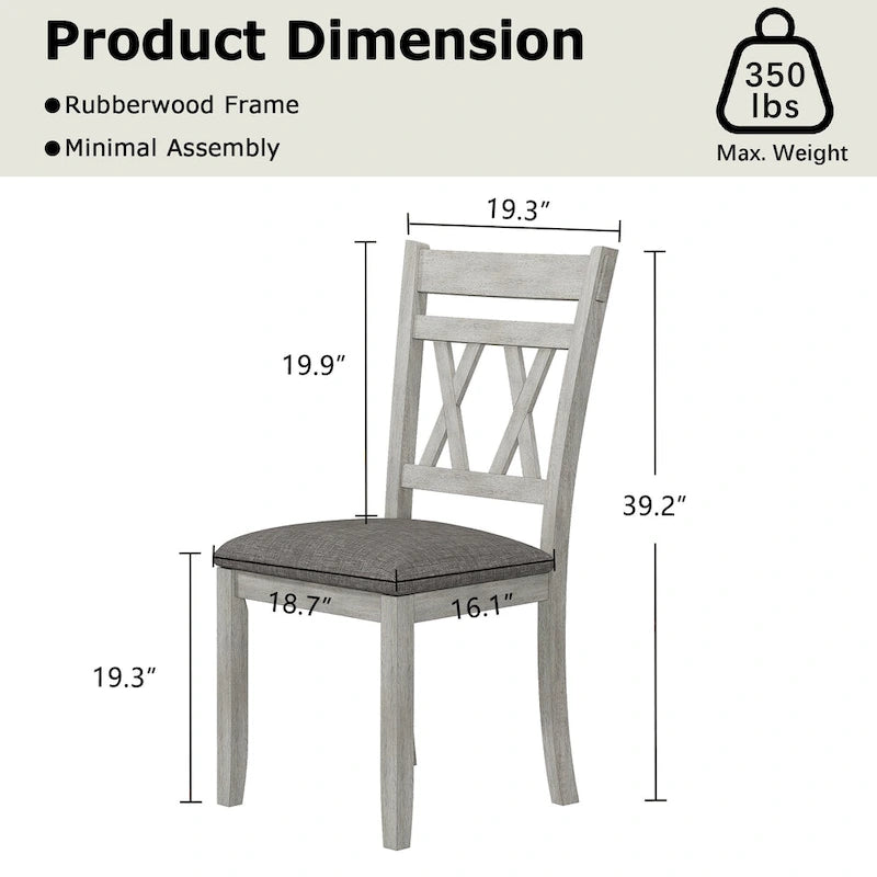 Chaises de salle à manger en bois massif avec assise en tissu de lin - Lot de 2, 4 ou 6