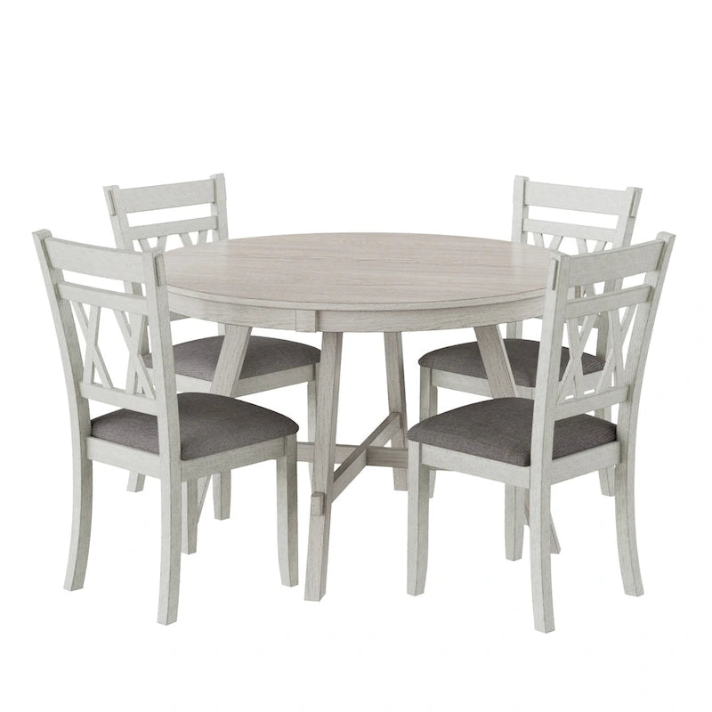 Chaises de salle à manger en bois massif avec assise en tissu de lin - Lot de 2, 4 ou 6