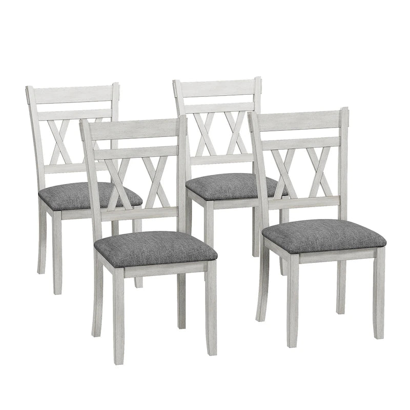 Chaises de salle à manger en bois massif avec assise en tissu de lin - Lot de 2, 4 ou 6