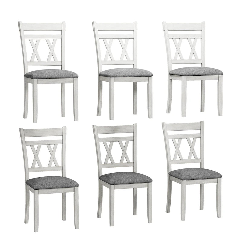 Chaises de salle à manger en bois massif avec assise en tissu de lin - Lot de 2, 4 ou 6