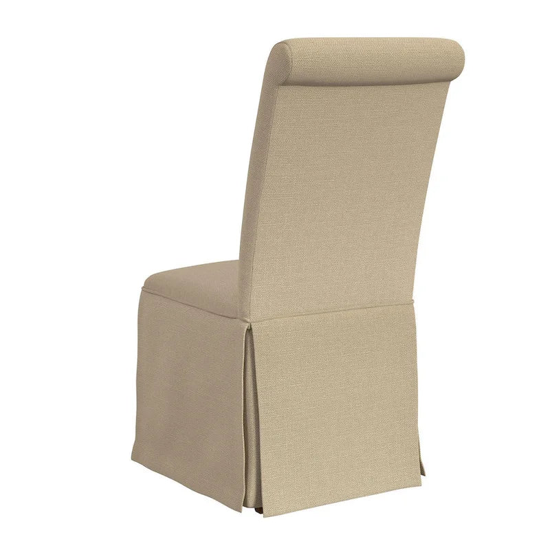 Lot de 2 chaises de salle à manger - Dossier haut roulé, base jupe, beige