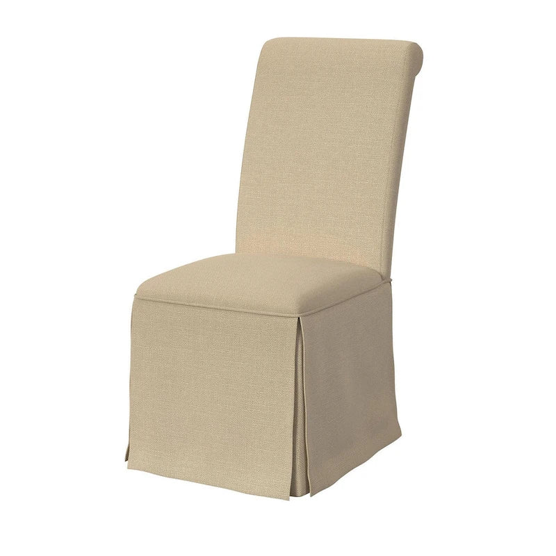 Lot de 2 chaises de salle à manger - Dossier haut roulé, base jupe, beige