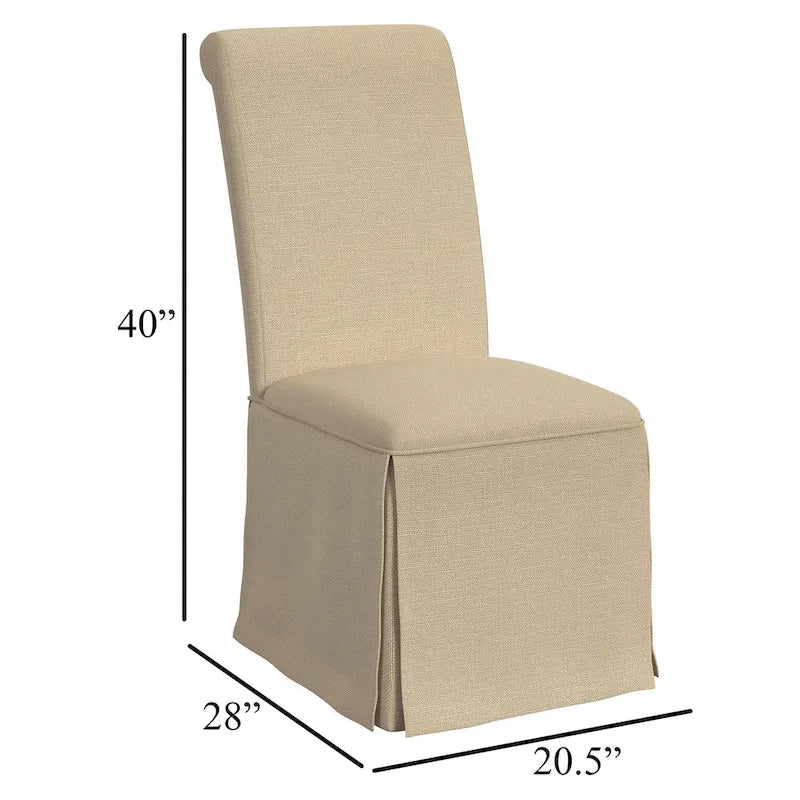 Lot de 2 chaises de salle à manger - Dossier haut roulé, base jupe, beige