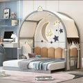 Lit double gris avec toit arqué et lit gigogne - Chambre d'enfant