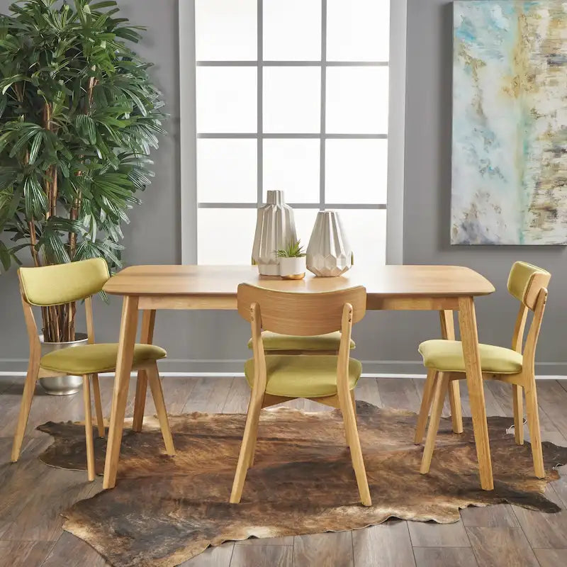 Ensemble de salle à manger rectangulaire 5 pièces en bois de style Mid-Century avec chaises