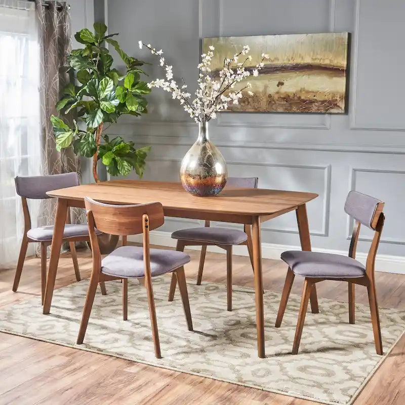 Ensemble de salle à manger rectangulaire 5 pièces en bois de style Mid-Century avec chaises