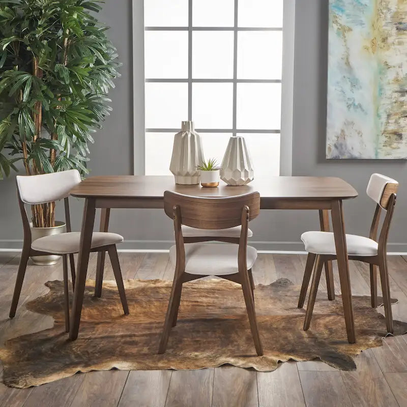 Ensemble de salle à manger rectangulaire 5 pièces en bois de style Mid-Century avec chaises
