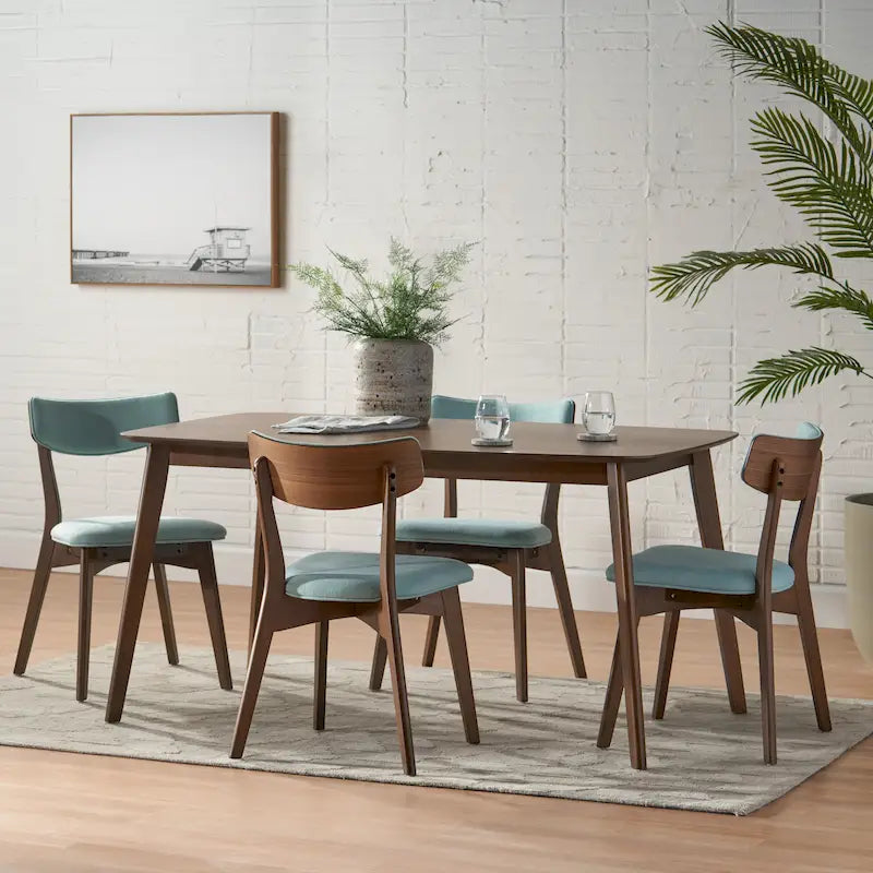 Ensemble de salle à manger rectangulaire 5 pièces en bois de style Mid-Century avec chaises