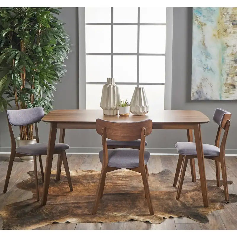 Ensemble de salle à manger rectangulaire 5 pièces en bois de style Mid-Century avec chaises