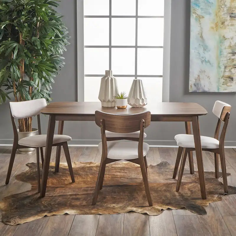 Ensemble de salle à manger rectangulaire 5 pièces en bois de style Mid-Century avec chaises