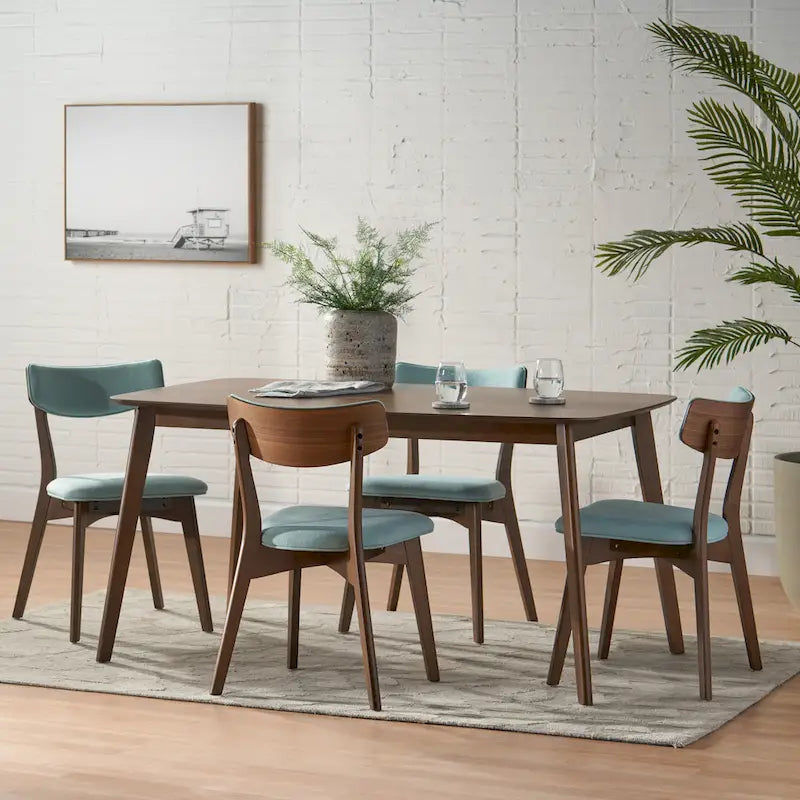 Ensemble de salle à manger rectangulaire 5 pièces en bois de style Mid-Century avec chaises