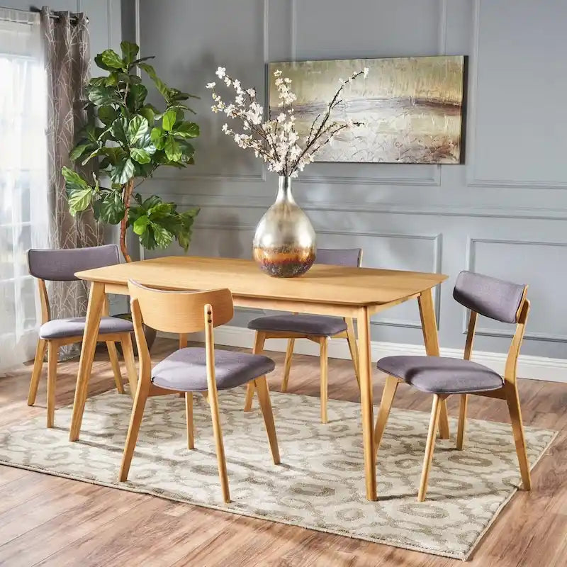 Ensemble de salle à manger rectangulaire 5 pièces en bois de style Mid-Century avec chaises