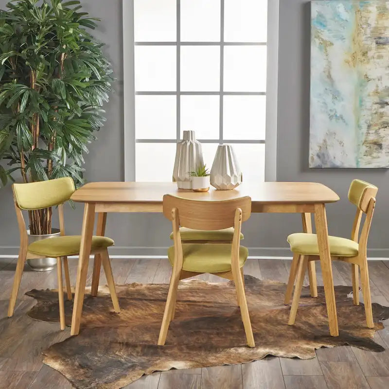 Ensemble de salle à manger rectangulaire 5 pièces en bois de style Mid-Century avec chaises