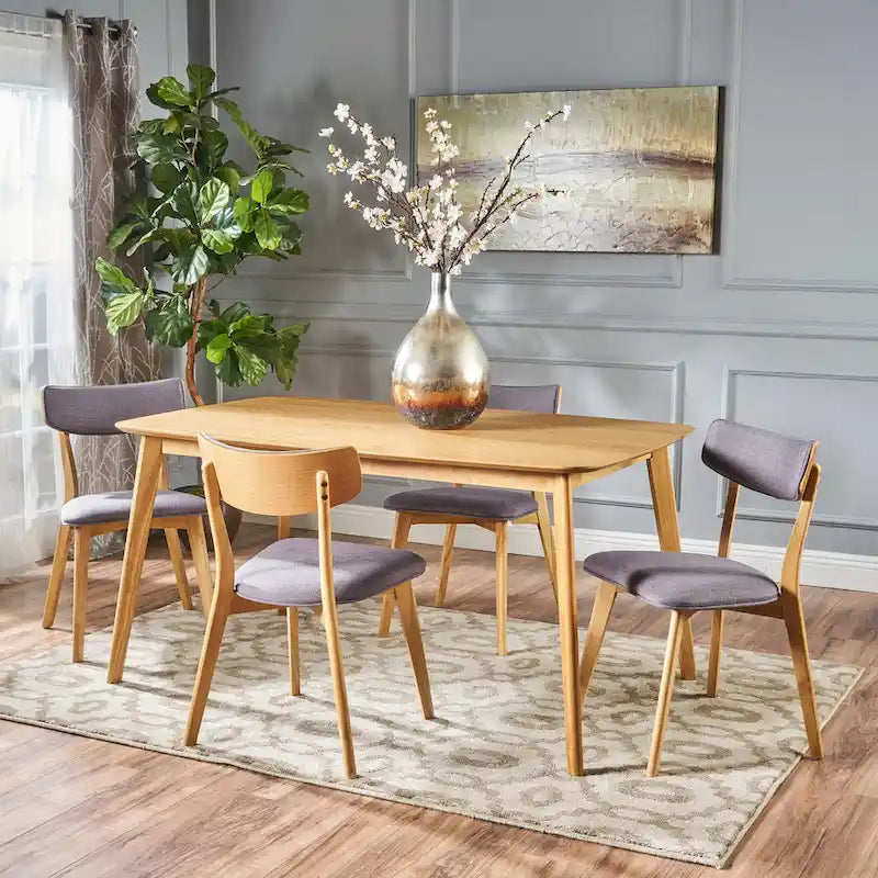 Ensemble de salle à manger rectangulaire 5 pièces en bois de style Mid-Century avec chaises