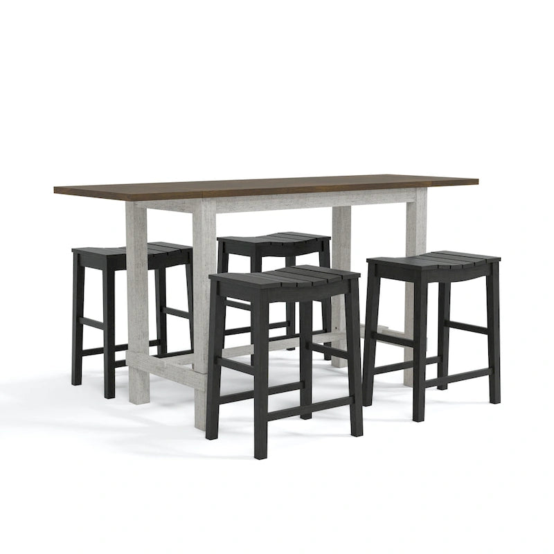 Ensemble table et tabourets de comptoir 5 pièces en bois de ferme
