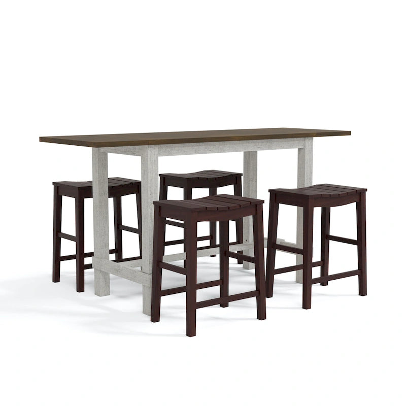 Ensemble table et tabourets de comptoir 5 pièces en bois de ferme