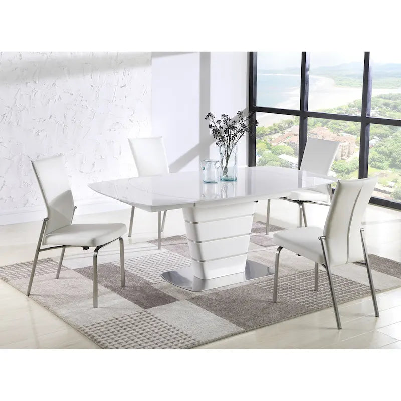 Ensemble de salle à manger 5 pièces en verre White Starphire - Style moderne