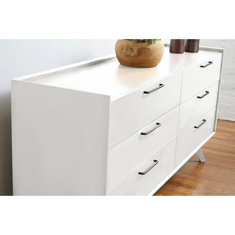 Commode double Waldorf Mid-Century Modern avec pieds en bois inclinés