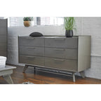 Commode double Waldorf Mid-Century Modern avec pieds en bois inclinés