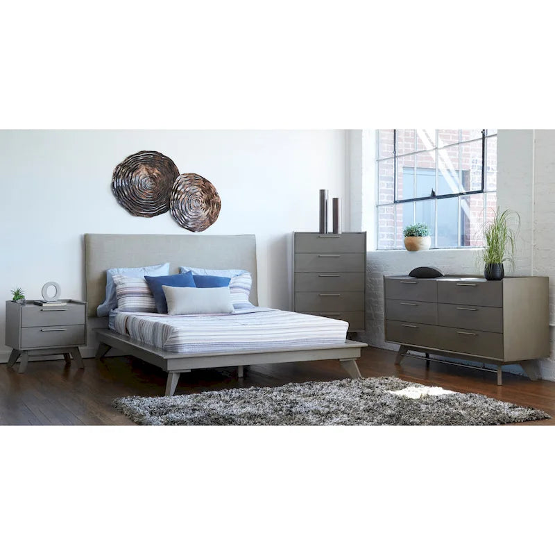 Commode double Waldorf Mid-Century Modern avec pieds en bois inclinés