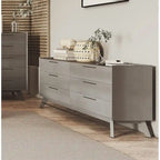 Commode double Waldorf Mid-Century Modern avec pieds en bois inclinés