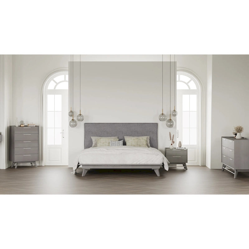 Commode double Waldorf Mid-Century Modern avec pieds en bois inclinés