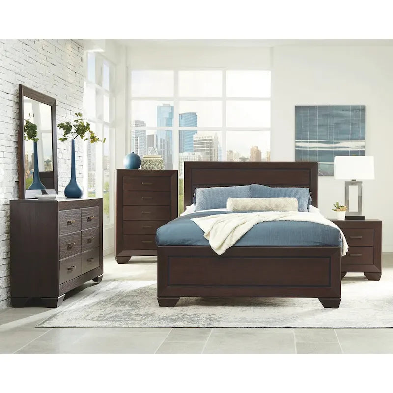 Chambre à coucher 5 pièces Oatfield Cacao foncé avec 2 tables de chevet
