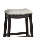 Tabouret de comptoir incurvé en similicuir avec garniture cloutée, lot de 2, gris