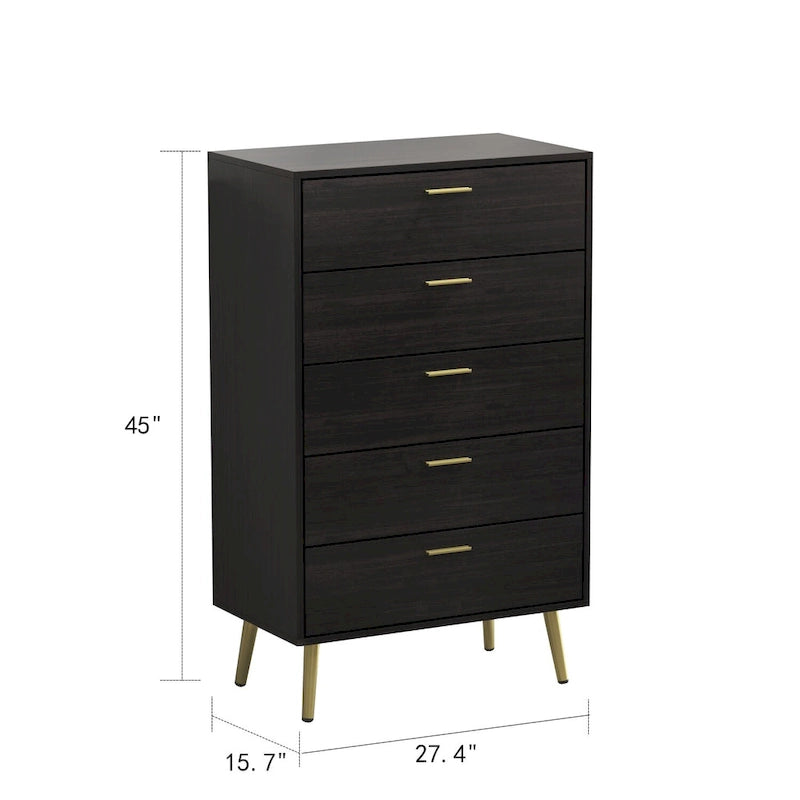 Commode à 5 tiroirs avec cadre en fer noir industriel