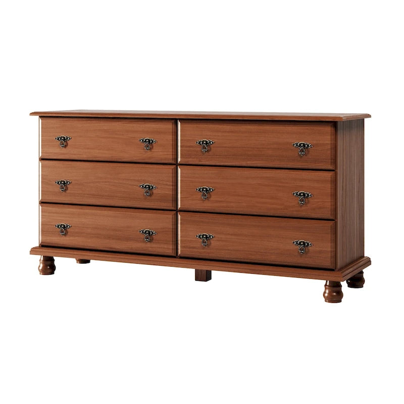 Commode traditionnelle à 6 tiroirs 100 % en bois massif avec miroir en option